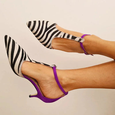 ISABELLA | Elegant zebra print court shoe with refined purple heel