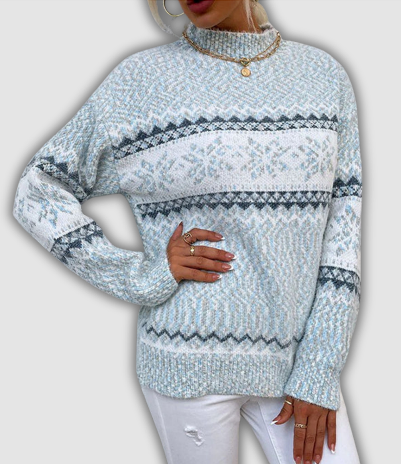 Anna | Arctic Blue Snowflake Knit for Winter Warmth