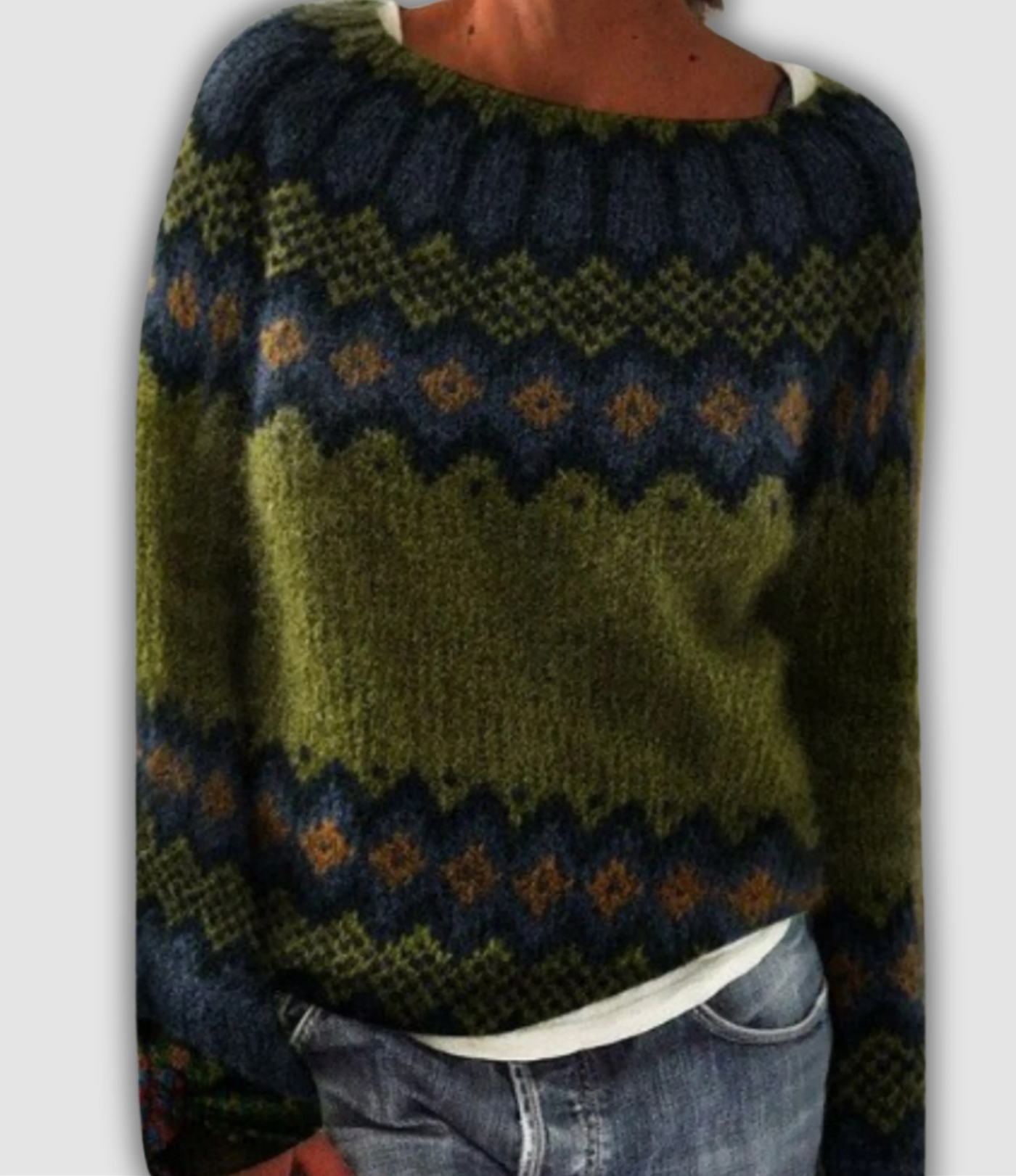 Hulda | Deep Forest Retro Icelandic Knit Jumper