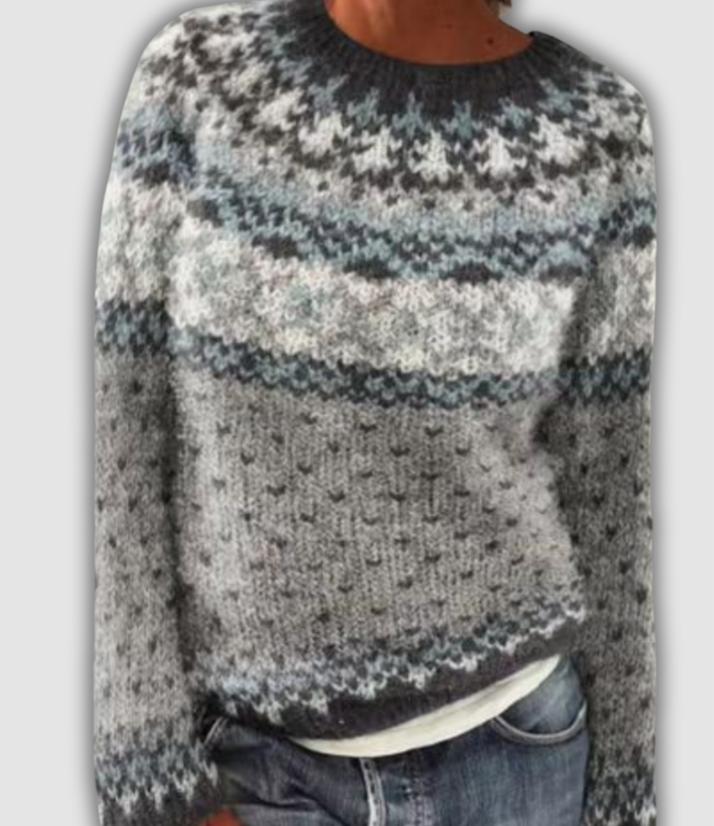 Elva | Snowy Grey Nordic Dot Knit Jumper