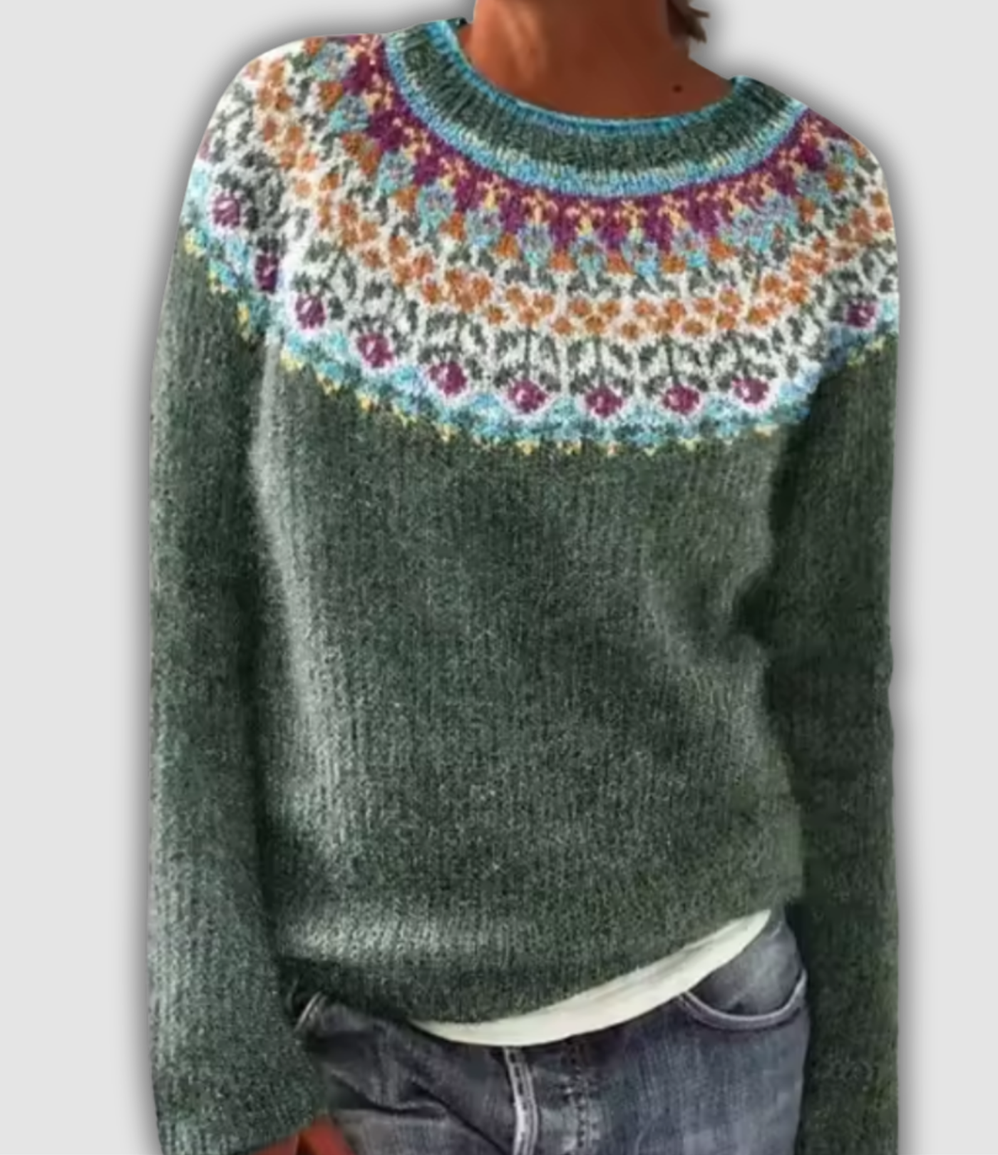 Inga | Icelandic Bloom Yoke Knit Sweater