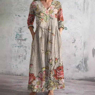 Dearyn | Summer Dress with V-Neck and Floral Pattern