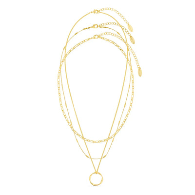 Open Circle Three Row Necklace | Gold