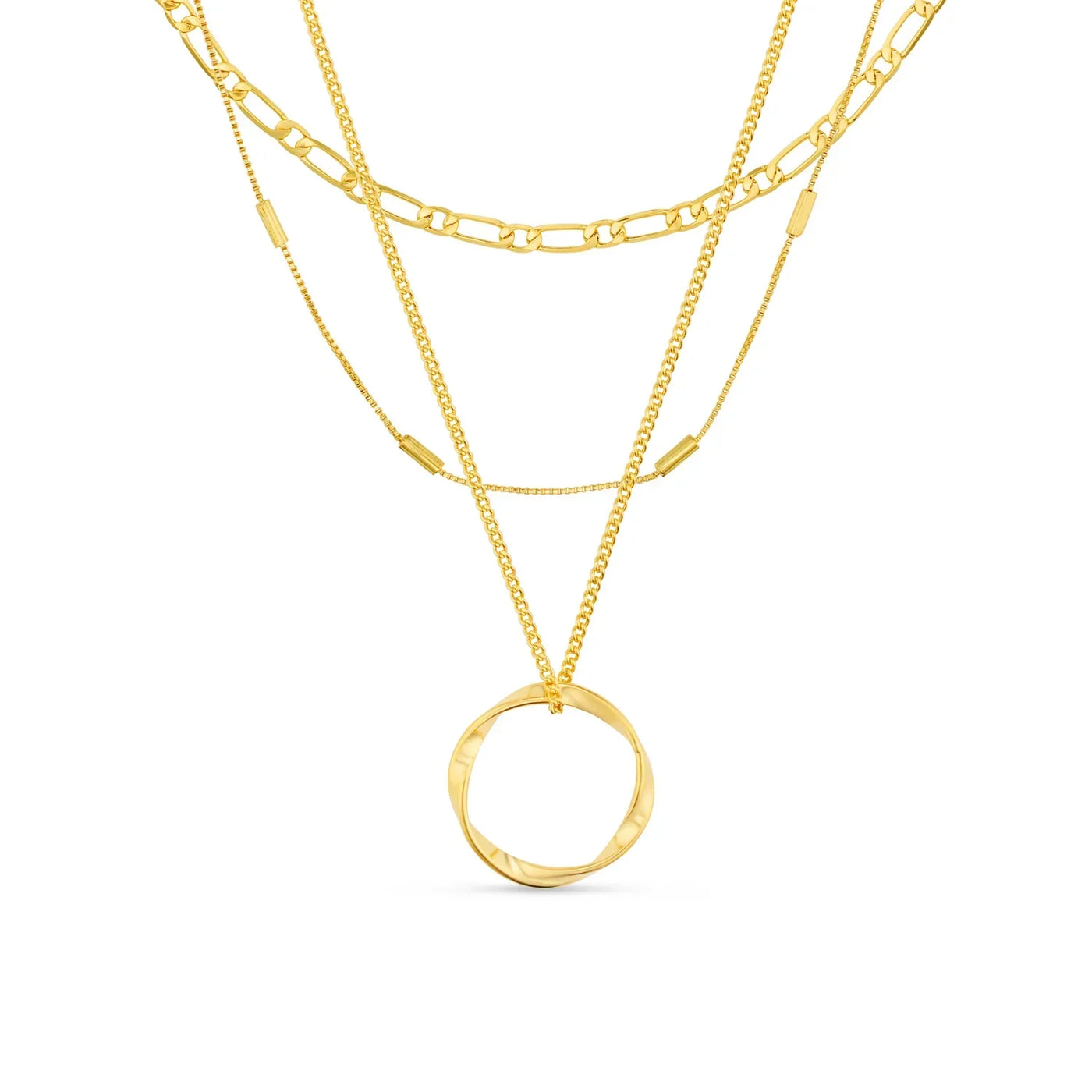 Open Circle Three Row Necklace | Gold