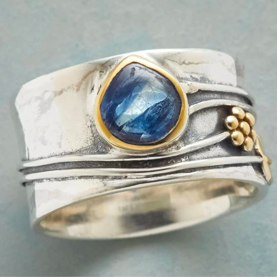 Exclusive Silver Boho Ring with Blue Gemstone