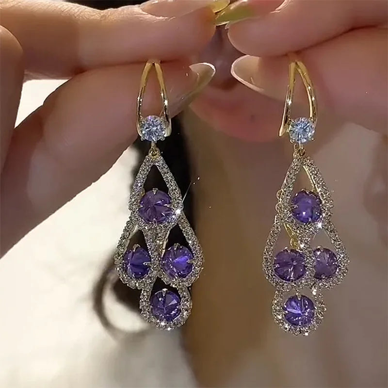 Purple Crystal Drop Earrings