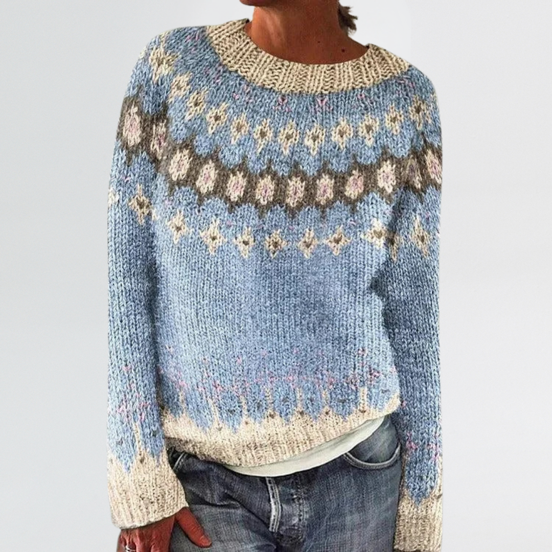 Elsa | Soft Blue Icelandic Diamond Knit Sweater