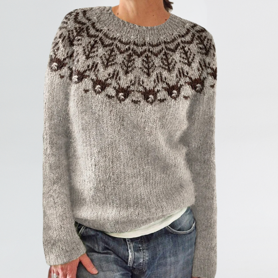Astrid | Icelandic Silver & Chestnut Yoke Sweater