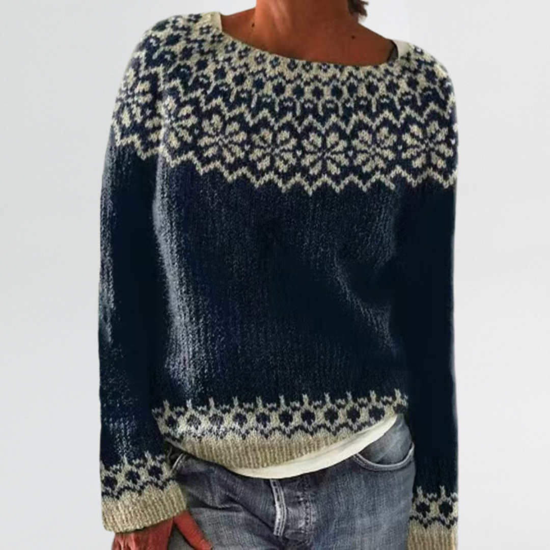 Greta | Midnight Nordic Snowflake Sweater