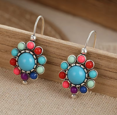Multi-Colored Turquoise Hoop Earrings