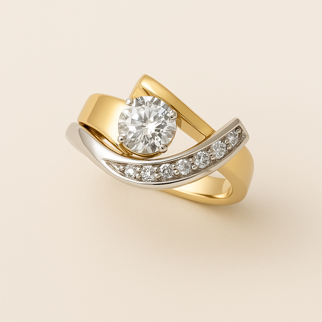 VINTAGE IRREGULAR GOLD & SILVER ZIRCONIA RING