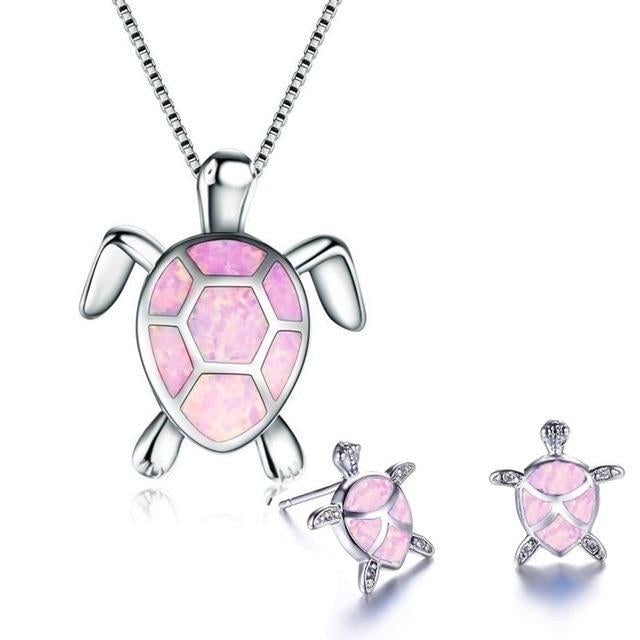 Exclusive Opal & Silver Sea Turtle Necklace and Earring Set